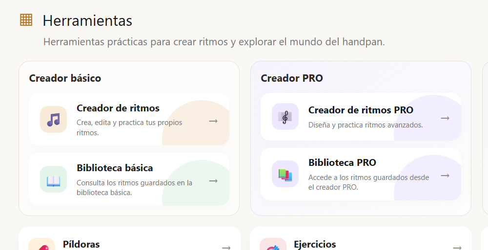 Herramientas del Aula Virtual: creador de ritmos, bibliotecas, píldoras y ejercicios