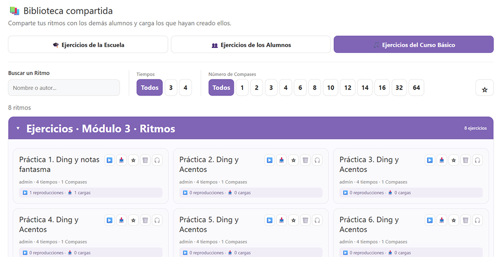 Biblioteca compartida con ejercicios de la escuela, alumnos y Curso Básico